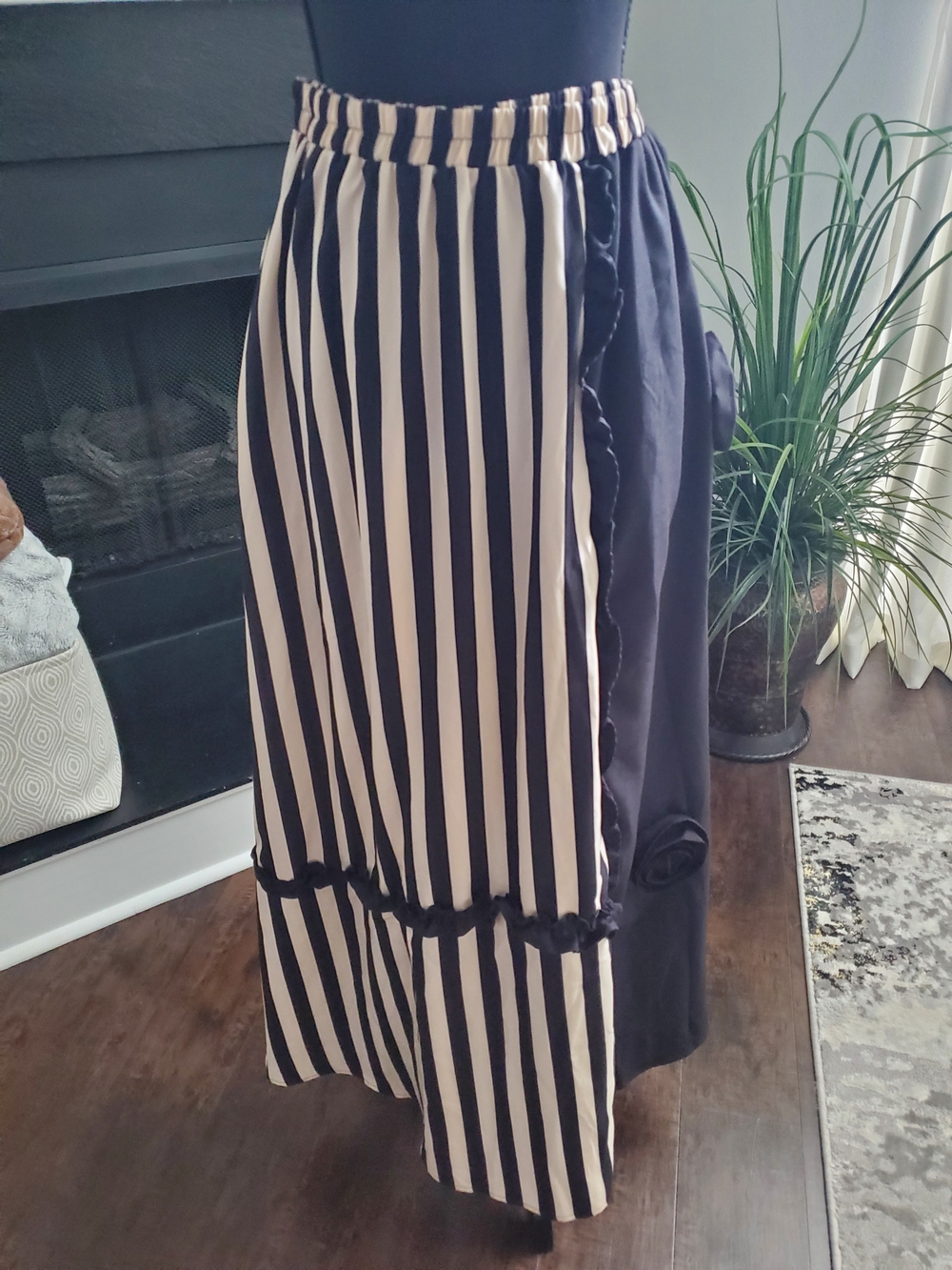 Black and Cream Striped Maxi Skirt
